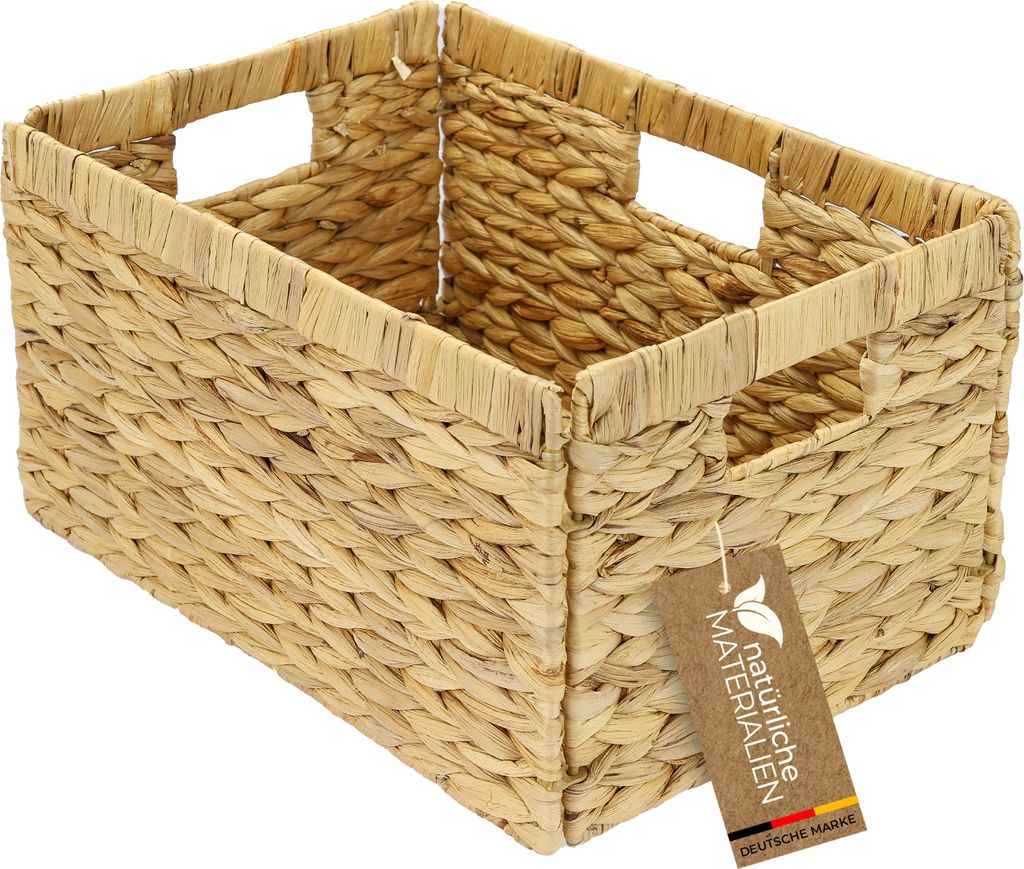 HMF Aufbewahrungskorb passend für Billy Regal, Korb geflochten aus Wasserhyazinthe mit drei Griffen, 35 x 25 x 20 cm, Natur