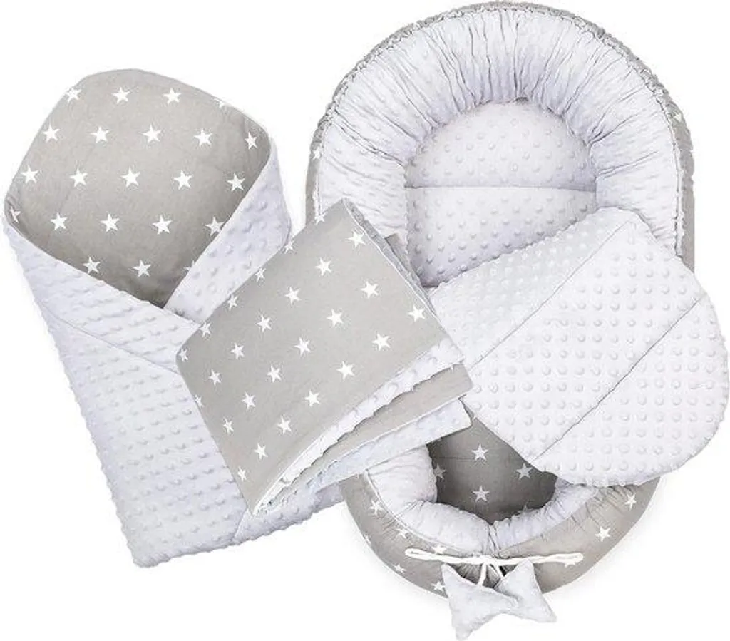 Sommeil sécurisé avec le nid bébé 90x50 cm gris clair, ensemble 4 pièces