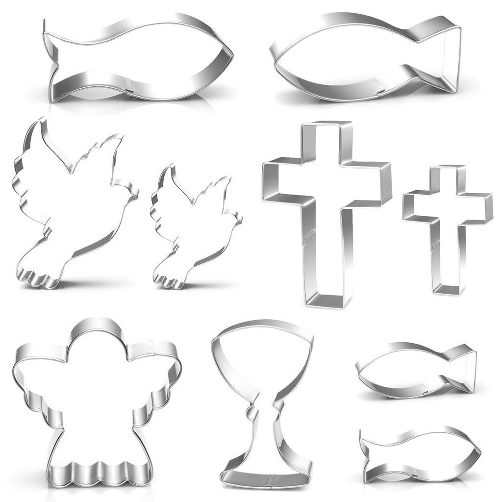 10-teiliges Kommunions-Ausstechformen-Set mit fischförmigen Ausstechformen, Ausstechformen aus Edelstahl sowie tauben-, kreuz- und fischförmigen ...