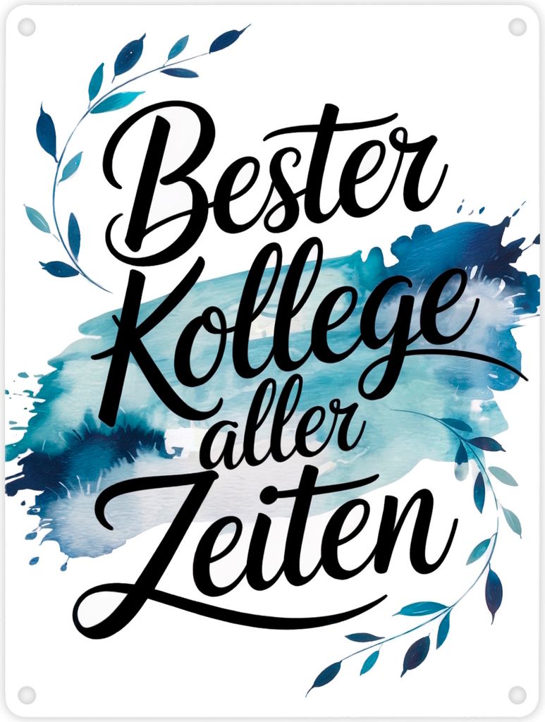 Bester Kollege aller Zeiten Metallschild in 15x20 cm Aquarelles Blattmuster