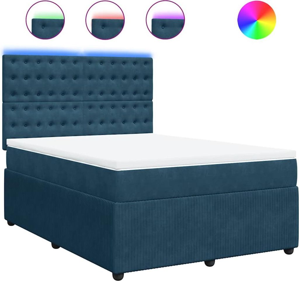 vidaXL Boxspringbett mit Matratze Blau 140x200 cm Samt