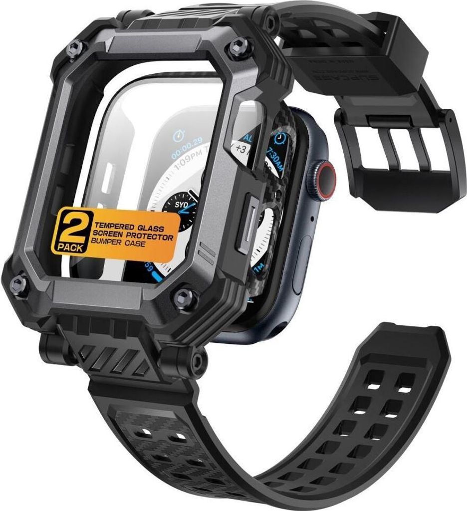 Supcase Unicorn Beetle Pro & Gehärtetes Glas Apple Watch 4 / 5 / 6 / 7 / 8 / Se (44 / 45 Mm) Schwarz