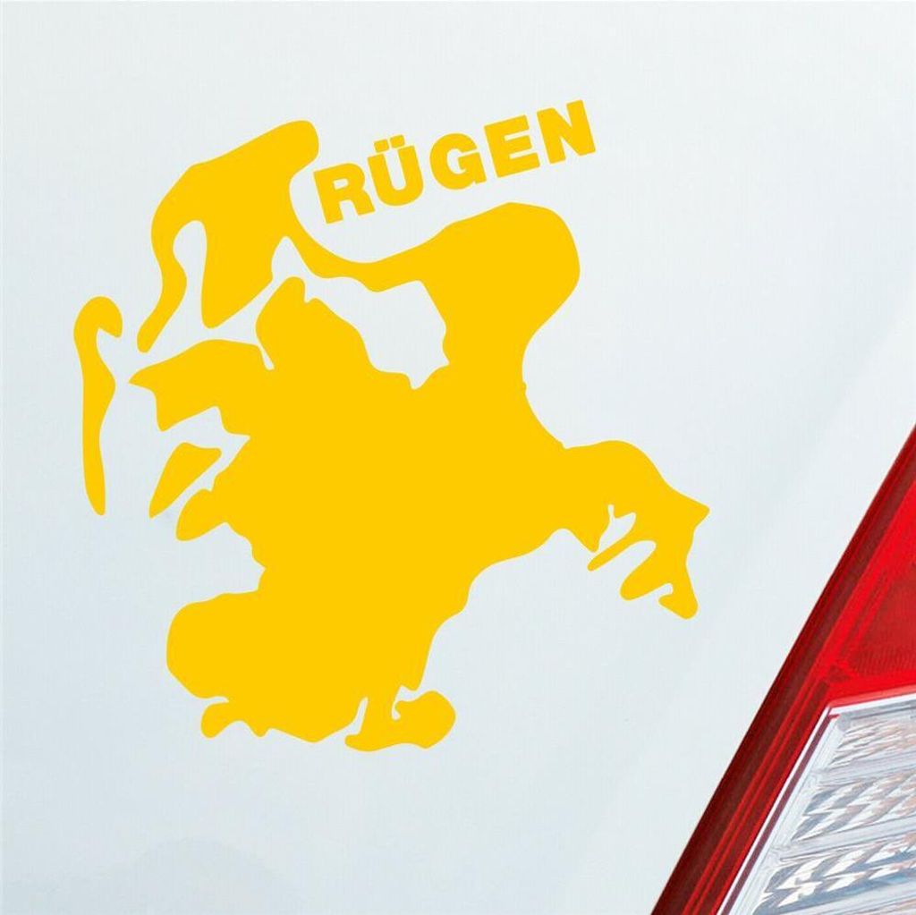 Auto Aufkleber Rügen Spaß Insel Deutschland Urlaub 10x9 cm Gelb Sticker Heckscheibenaufkleber