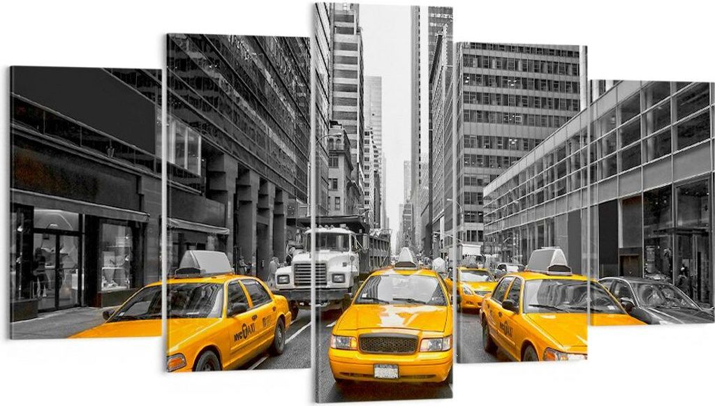 Bild auf Leinwand - Leinwandbild - Taxi Stadt Straße Transport - 160x85cm - Wand Bild - Wanddeko - Leinwanddruck - Bilder - Kunstdruck - Wanddekor...