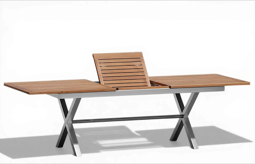 ALEOS. Edelstahl Teak Ausziehtisch 200/260x100 cm Gartentisch Holztisch Esstisch Tisch Teakholztisch Teaktisch Edelstahltisch massive Ausführung A...