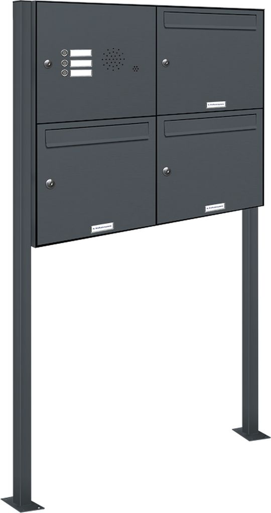 3er Briefkasten Standanlage Freistehend RAL 7016 Anthrazit Klingel