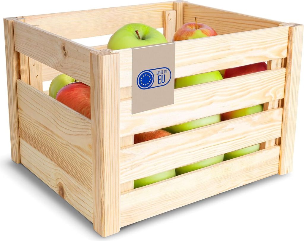 Creative Deco Faltbare Holzkiste Klappkiste mit Schlitzen | 34,5 x 29,5 x 23,5 cm | Aufbewahrungsbox Obstkiste Gemüse Holzbox