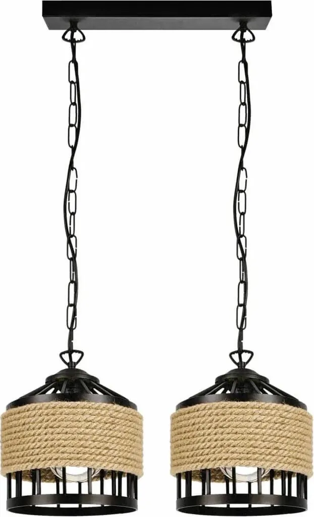 Lustre Suspension Noir et Jute KOLOSEUM 2 Luminaire Ajustable Boho Chic