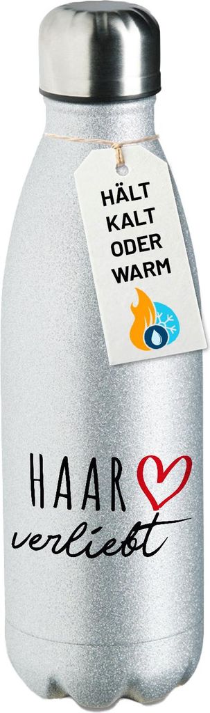 Huuraa Trinkflasche Haar verliebt 500ml Silver Edelstahl Wasserflasche Trinkflasche Geschenkidee