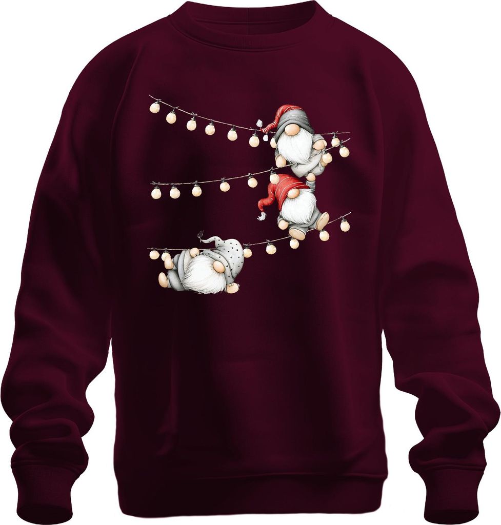 Weihnachtswichtel Gnome Lichterkette Weihnachten Geschenk Skandinavisch Uni Sweatshirt Pullover, Burgundy, XL