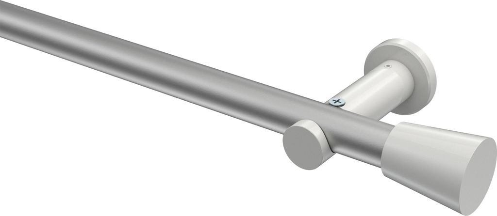Interdeco Gardinenstange / Vorhangstange Silbergrau / Weiß, Typ Platon Sitra (Konus) ohne Ringe, 20 mm Ø 1-läufig, 100 cm