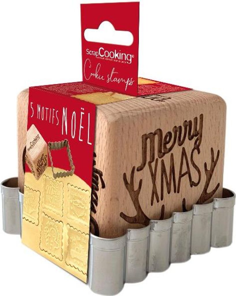 Keksstempel aus Holz 5 Motive + Ausstecher - Weihnachten - Scrapcooking