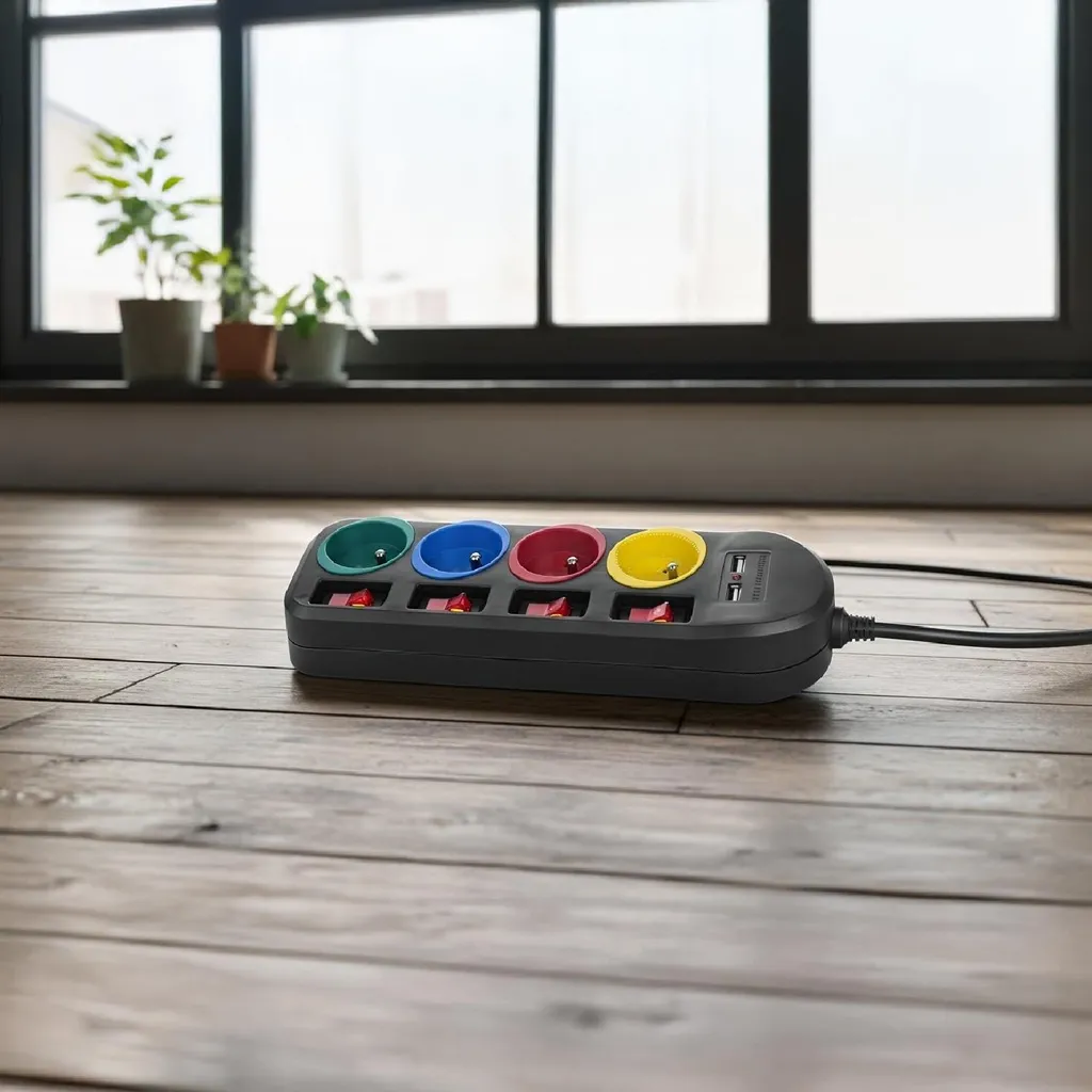 Multiprise pour Bureau 4 Prises Terre et 2 USB avec Cordon 1,5m - 3