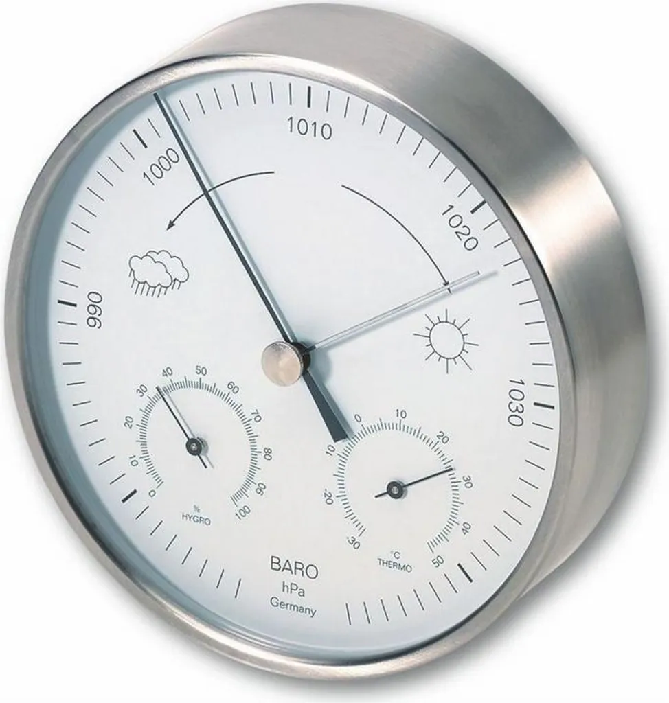 TFA Dostmann 20.2027.60 Station Météo Analogique en Acier Inox brossé