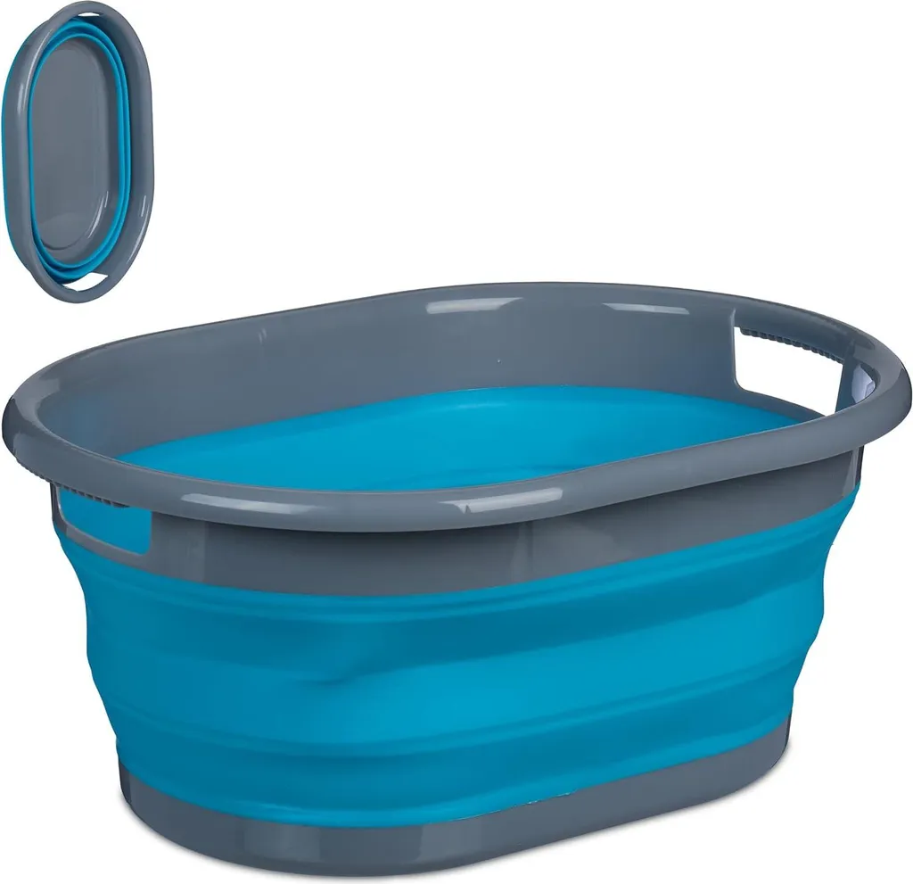 Bacinella Pieghevole 21L Relaxdays - Cesto Lavanderia con Manici