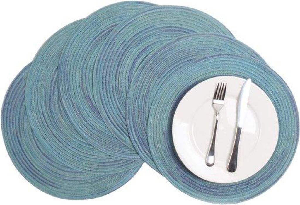 Set aus 6 runden gewellten Tischdecken, antislip, hitzefest, waschbar, Tischdecken für Küche, Esszimmer, bunt, blau, 38 cm.