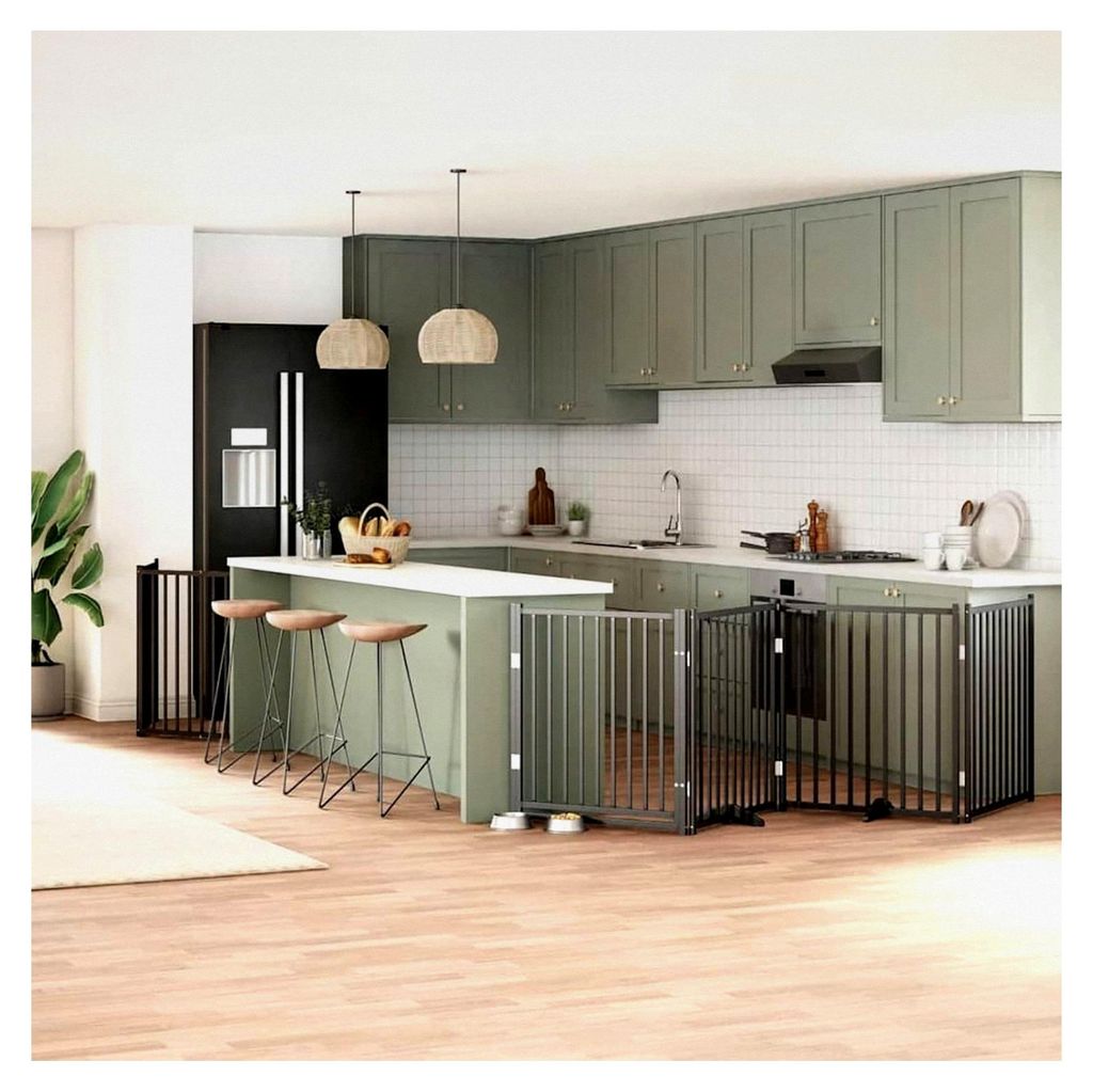 8-teiliges Hundetor mit Tür, faltbar, schwarz, 640 cm, Pappelholz, modulares Haustiertor für Zimmer, Durchgänge und Korridore für kleine Tiere ...