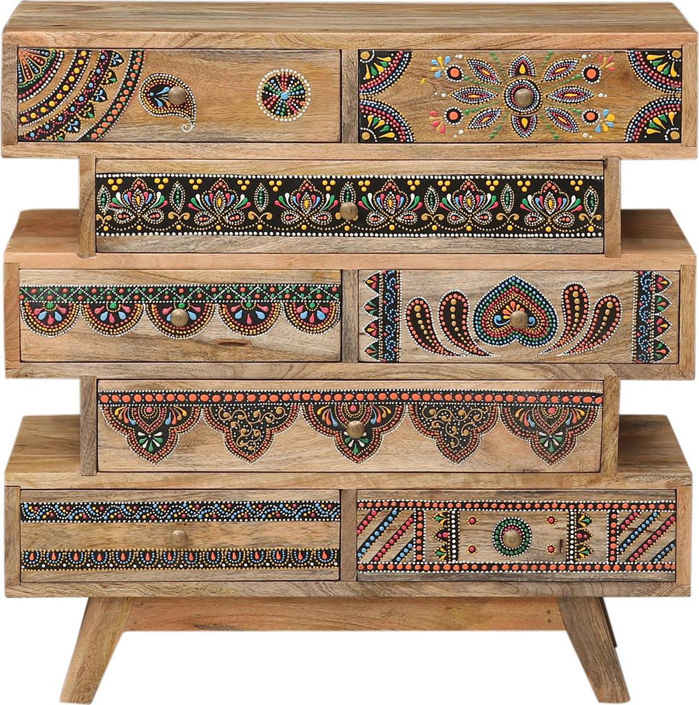 Marrakesch Exquisite Kommode mit Schubladen aus Holz bunt 64cm groß | Orientalische Deko kleine Schubladenkommode Nachttisch mit Intarsien für st...