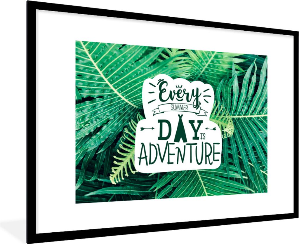 MuchoWow Gerahmtes Poster Sommer - Sprichwort - Camping - Farnkraut 90x60 cm - Poster mit Schwarzem Bilderrahmen Wandposter Rahmen Foto Bilder - ...