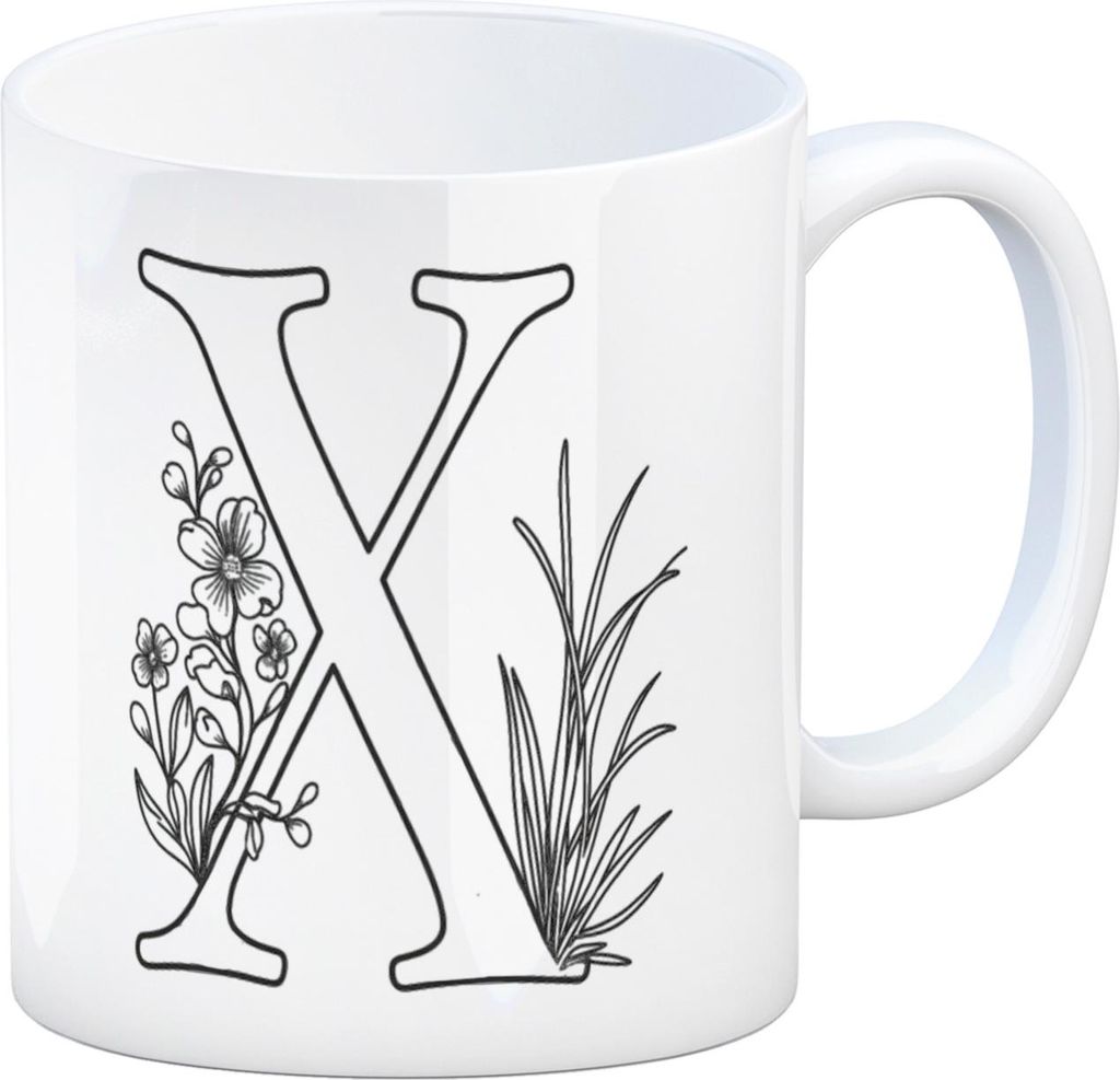 Floral Buchstabe X Kaffeebecher zum Ausmalen für Kunstliebhaber