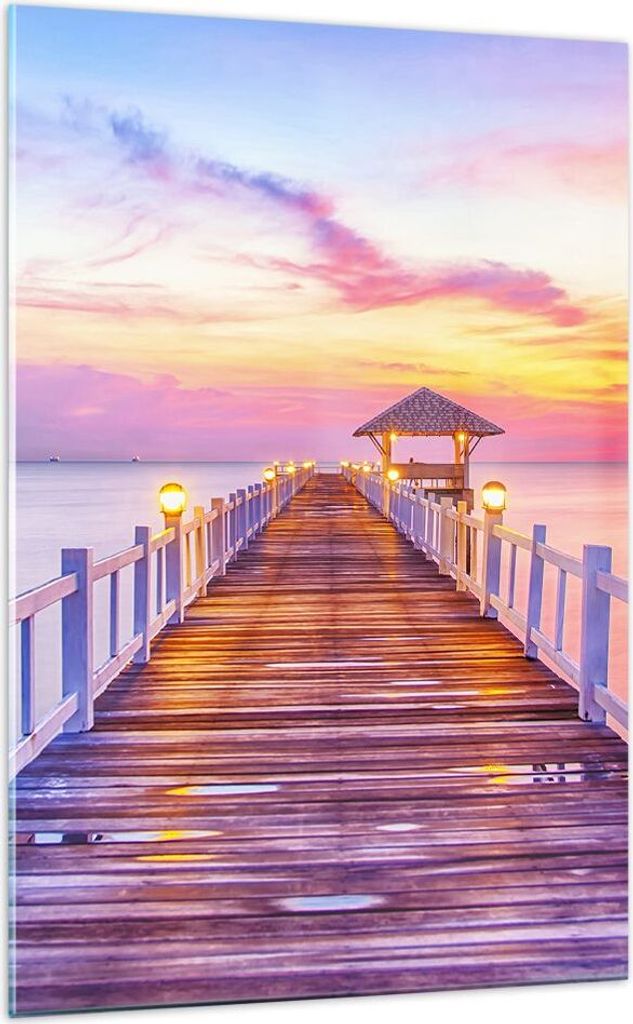 Bilder auf glas - Einteilig - Sonnenuntergang Wasser Brücke Horizont - 70x100cm - Glasbilder - Wandbilder - Bilder - Wanddekoration aus Glas - Gla...