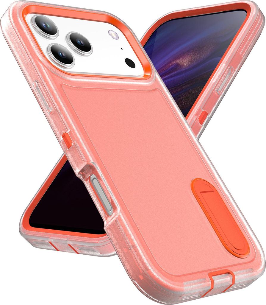 Hülle für iPhone 17 Pro Max Hybrid Dreilagige Robust Stoßfest Schwerlast Schutzhülle mit Ständer Orange