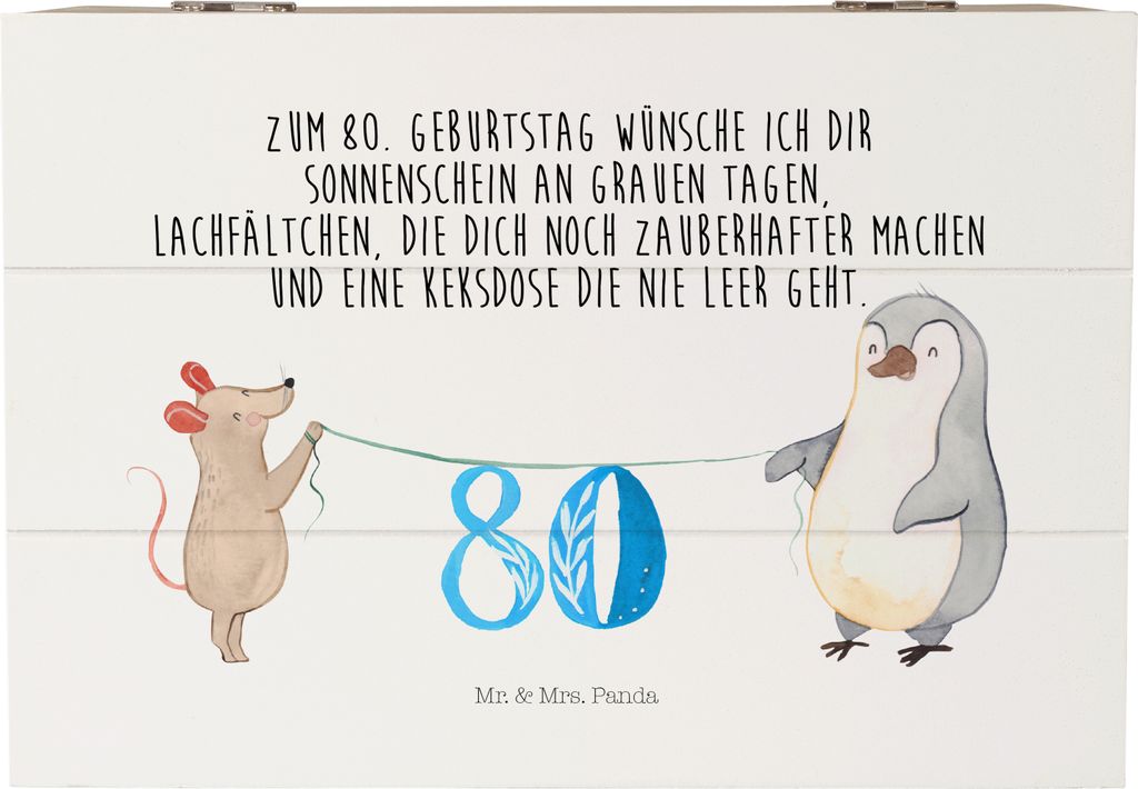 Mr. & Mrs. Panda Holzkiste 80. Geburtstag Maus Pinguin 22 x 15 cm - Weiß - Geschenk, Holztruhe, Happy Birthday, Kuchen, Kiste, geschenkkiste, Aufb...