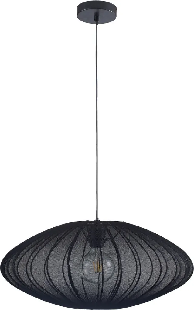 Suspension KINU Polux en tissu noir elliptique Ø 50 cm culot E27 20W