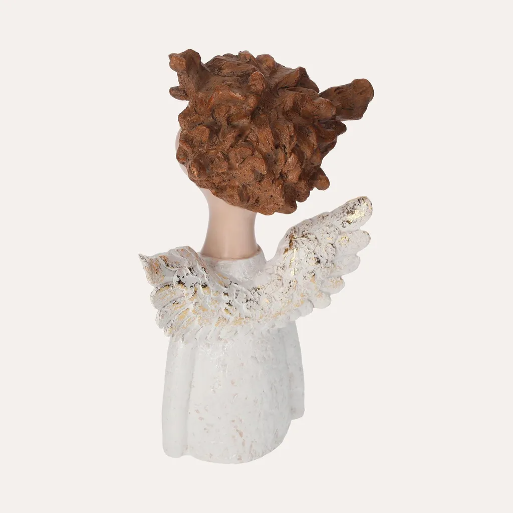 Statue Ange pour Décoration de Table ou Buffet - Design Blanc et Doré