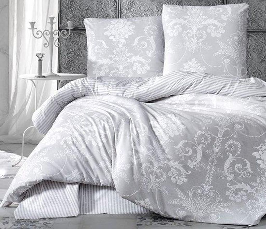 Famanu Bettwäsche 200 x 220 cm - Grau/Weiß Barockmuster Produktbild 
