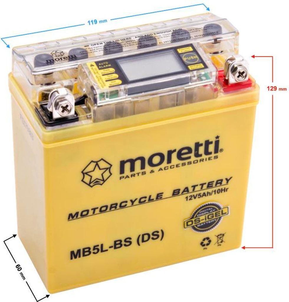 Moretti 12V AGM (I-Gel) MB5L-BS /12N5-3B Batterie mit Anzeige