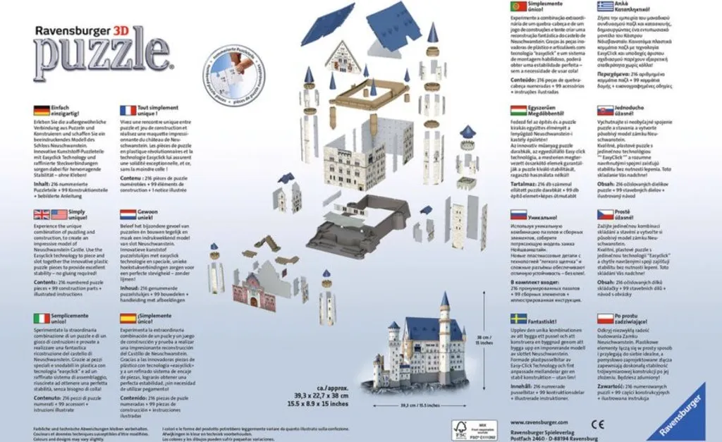 Puzzle 3D Château Neuschwanstein Ravensburger - Technologie EasyClick - 11