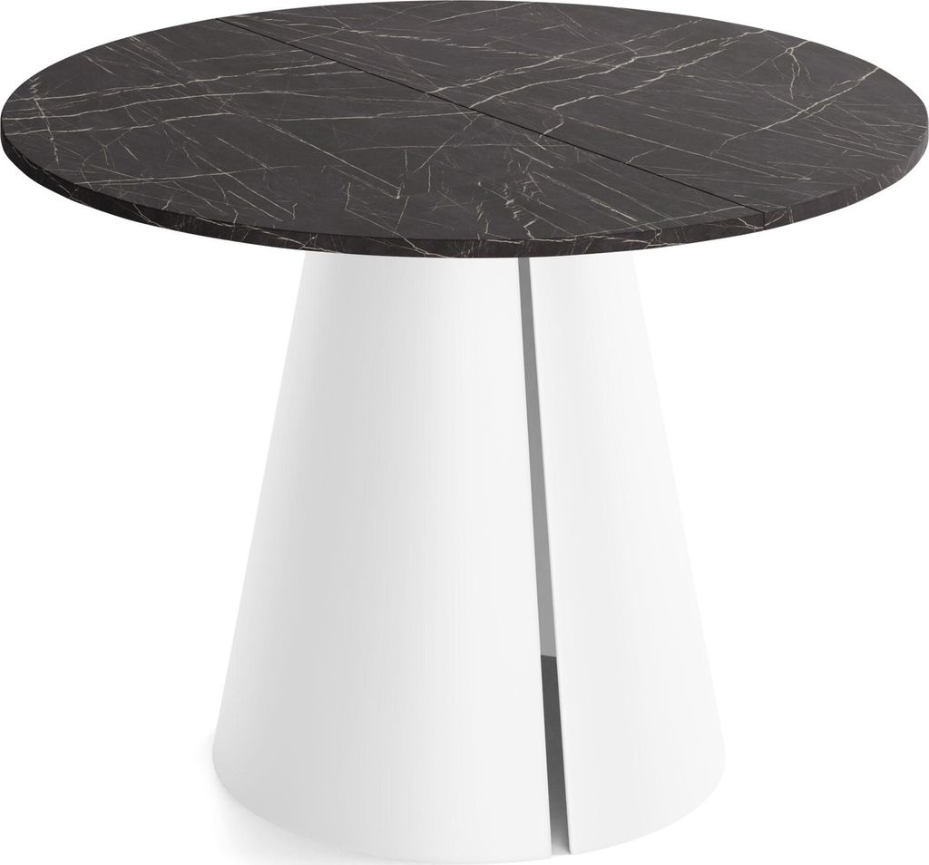 Esstisch Rund Ausziehbar im Loft-Stil – 100 bis 180 cm – Industrieller Platzsparender Tisch mit Weißen Konischem Metallbeinen für 5 bis 8 Per...