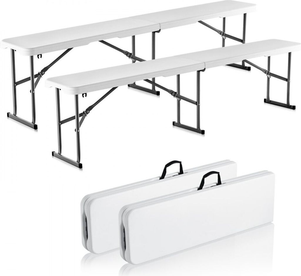 Klappbank 2er Set - Bierbank Gartenbank Faltbar 182 cm Weiß - Ideal für Camping und Garten - Robuste und Platzsparende Sitzgelegenheit