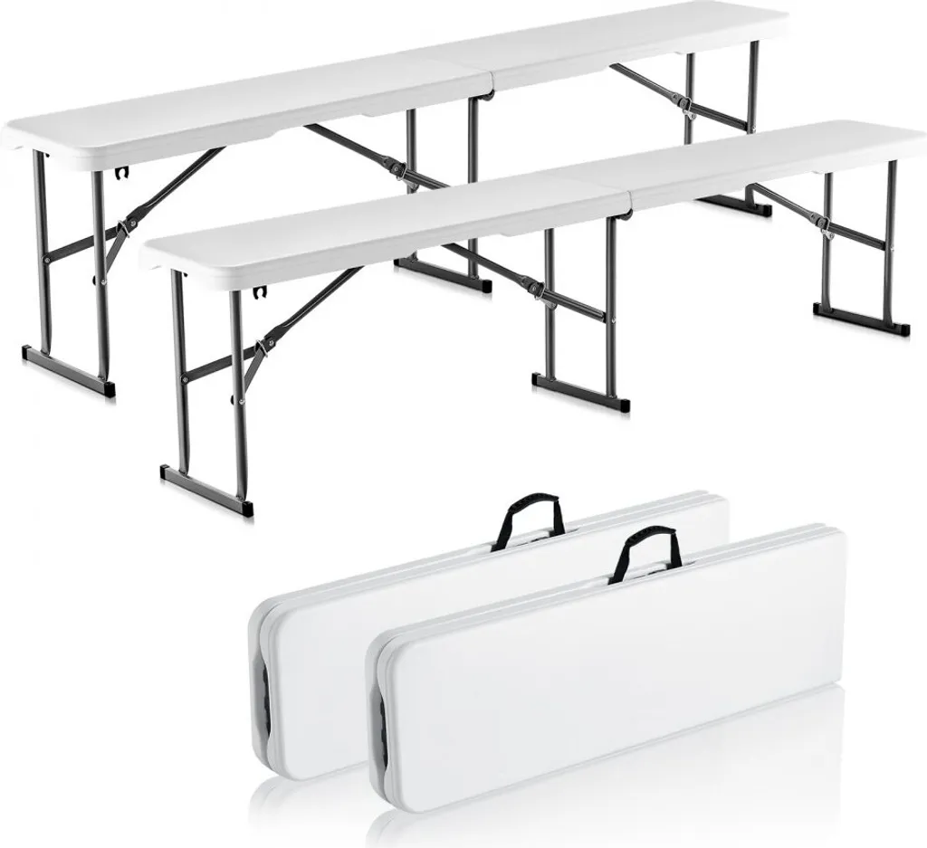 Banc d'appoint pliant 182cm blanc en polyéthylène pour terrasse et buffet