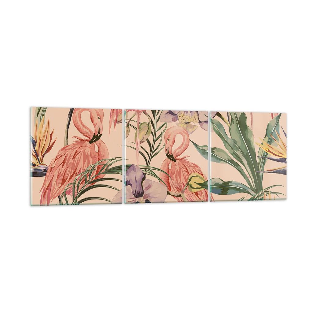 Bilder auf glas - Flamingos Pflanzen Vogel exotisch - 120x40cm - Glasbilder - Wandbilder - Kunstdruck - Wanddekoration aus Glas - Glas Bilder - Wan...