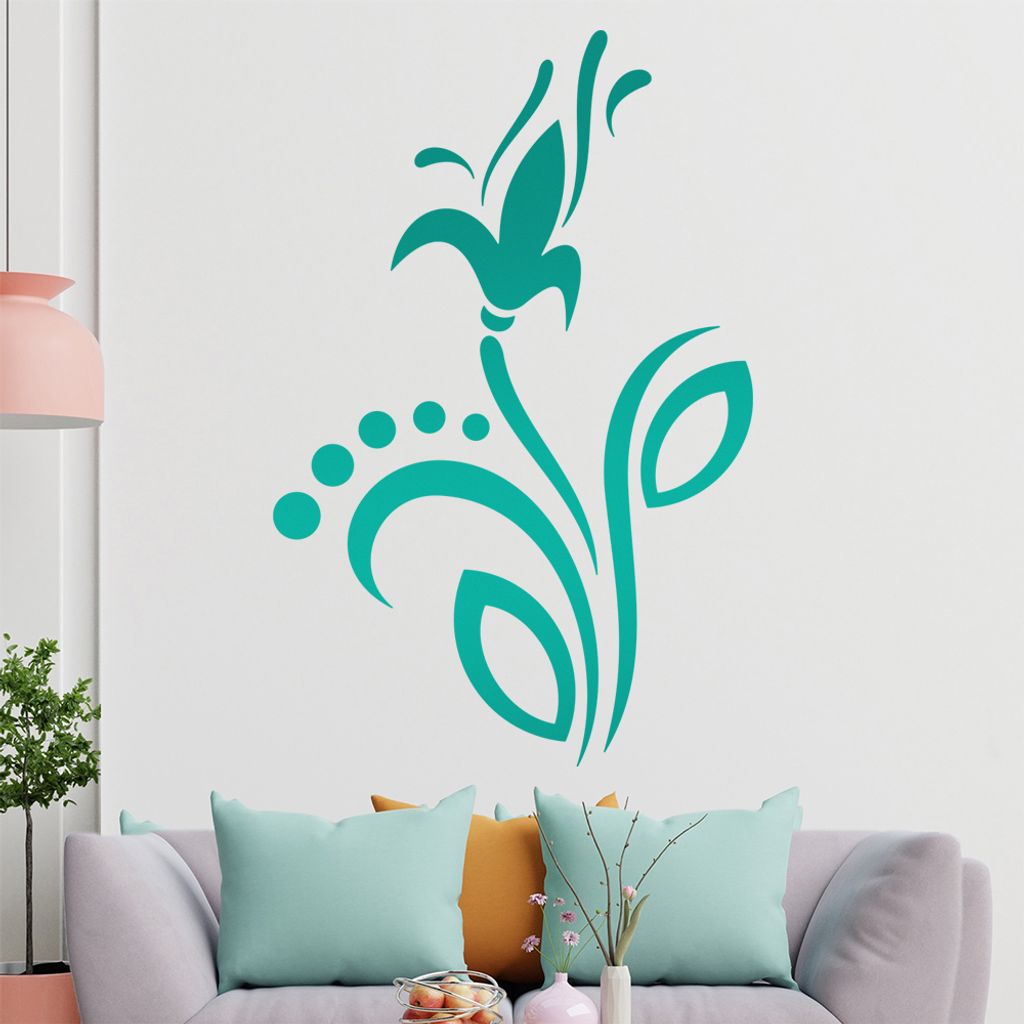 Blume - Linien Punkte Wandtattoo in 6 Größen - Wandaufkleber Wall Sticker - Dekoration, Küche, Wohnzimmer, Schlafzimmer, Badezimmer
