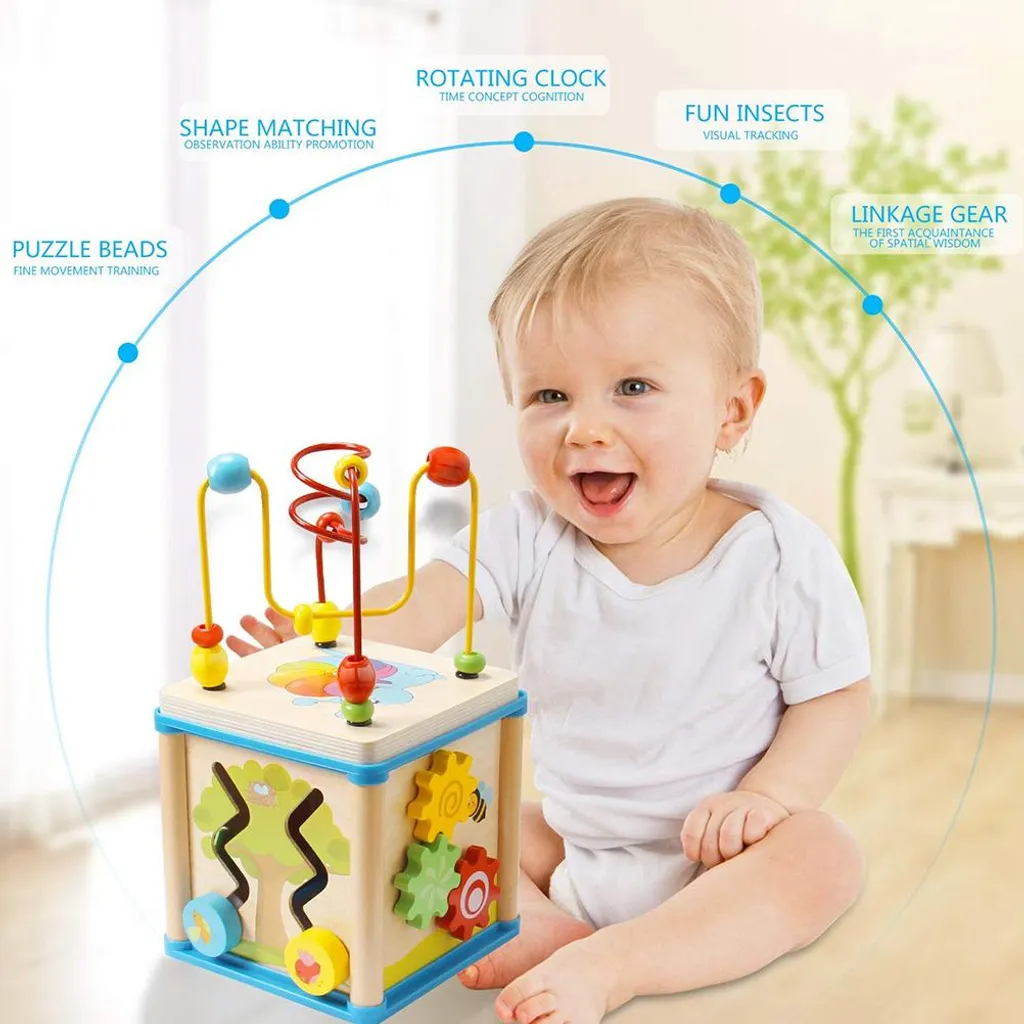 Cadeau de naissance idéal : Labyrinthe de perles bois et cube d'éveil - 2