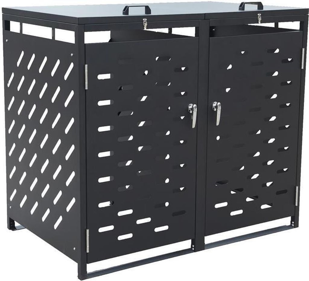 Mülltonnenbox Müllbox Mülltonnenverkleidung 2 Türen Box Anthrazit mit Deckel