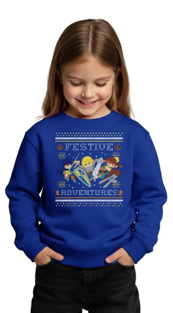 Spreadshirt PLAYMOBIL Novelmore Abenteuer Ugly Christmas Kinder Premium Pullover, 98/104 (2 Jahre), Royalblau