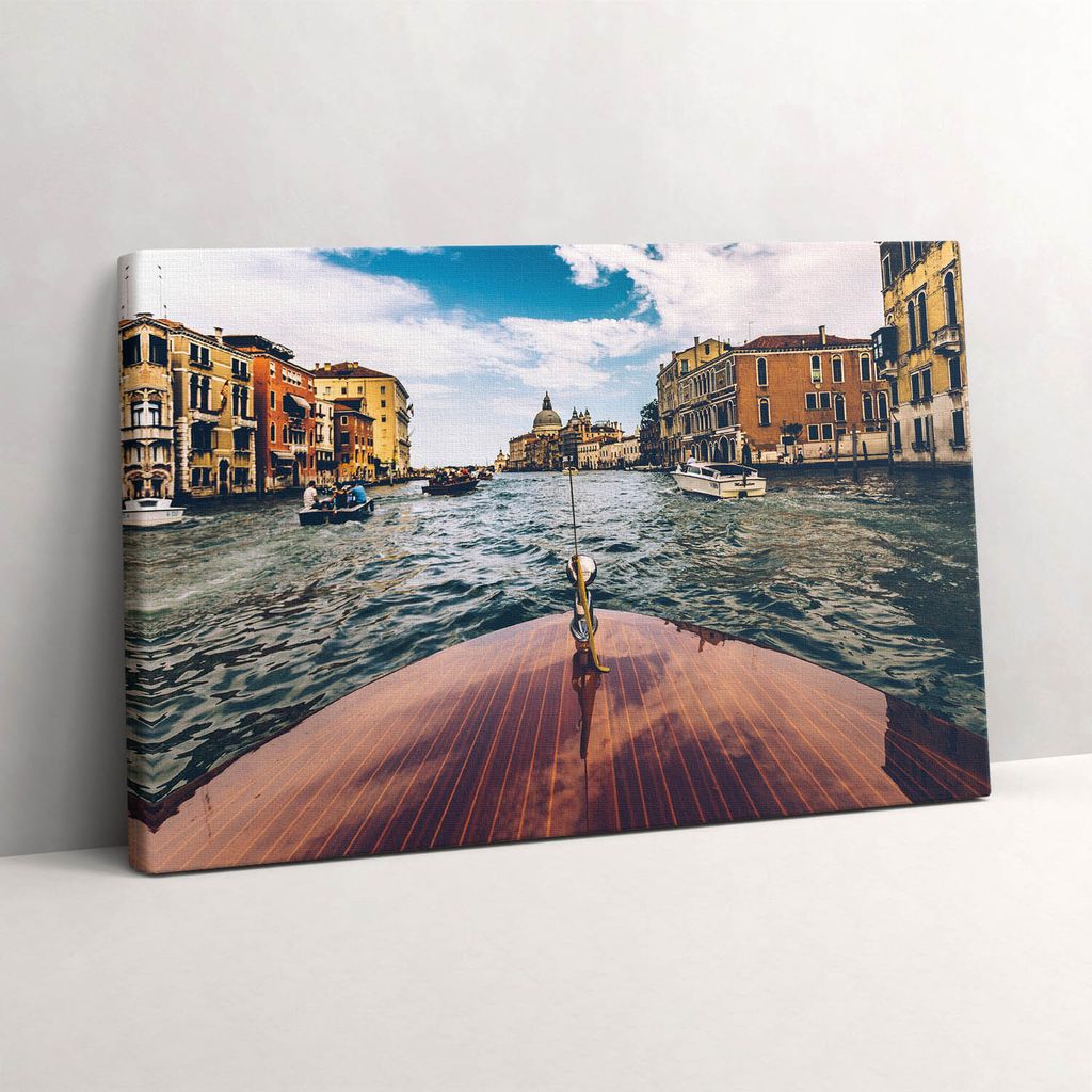 Motorboot auf dem Fluss – Leinwandbild Wandbild – 30x20 cm – Leinwandbilder – Wandbilder – Schlafzimmer – Flur