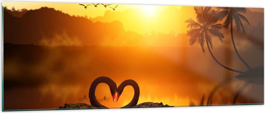 Bilder auf glas - Schwan Wasser Paar - 140x50cm - Glasbilder - Wandbilder - Kunstdruck - zum Aufhängen bereit - Wanddekoration aus Glas - Glas Bil...