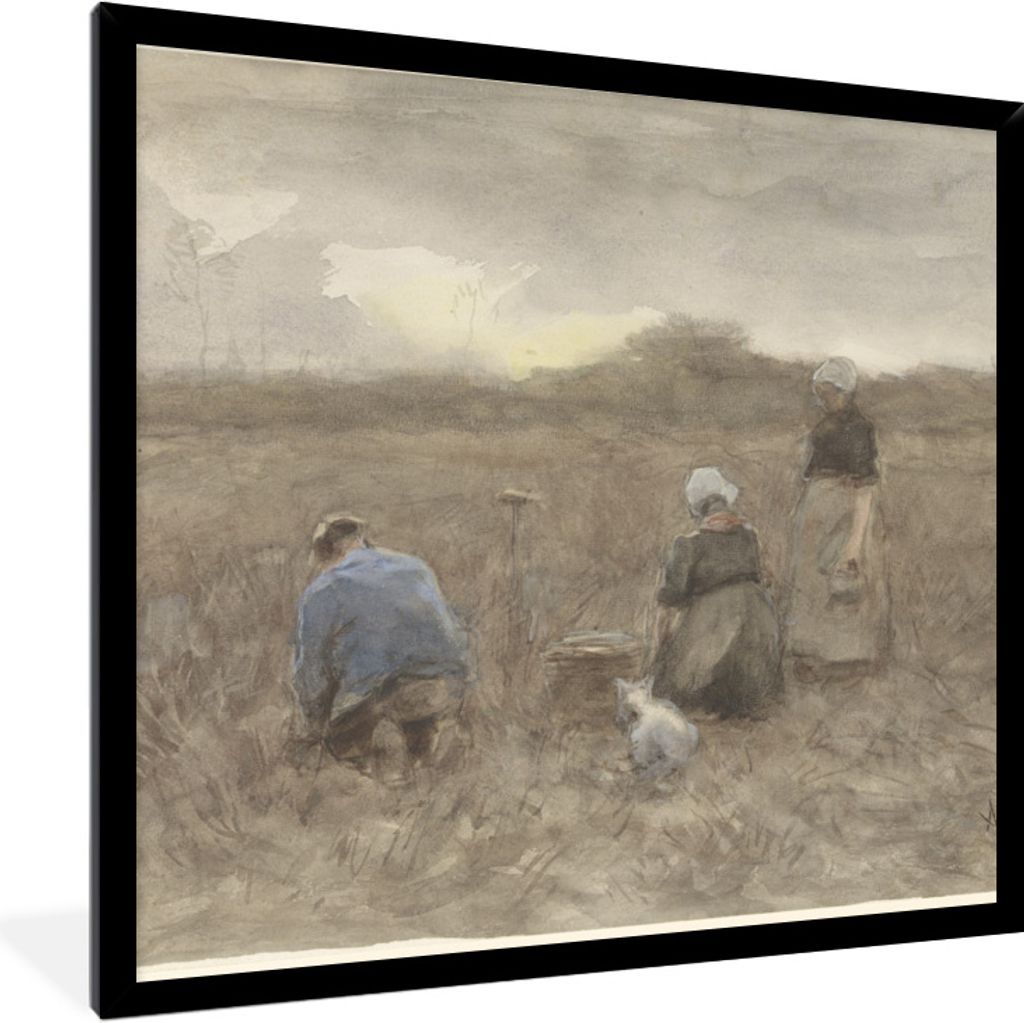 MuchoWow Gerahmtes Poster Kartoffelerntemaschinen - Gemälde von Anton Mauve 40x40 cm - Poster mit Schwarzem Bilderrahmen Wandposter Rahmen Foto ...