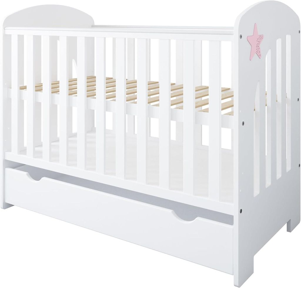 ZEE STAR 2in1 Babybett 120x60 cm Weiß Rosa Stern mit Produktbild 