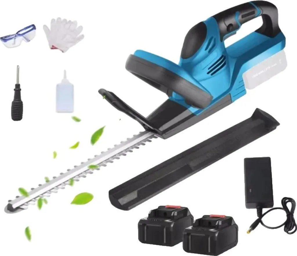 Taille-haie performant moteur puissant bleu et 2 batteries lithium