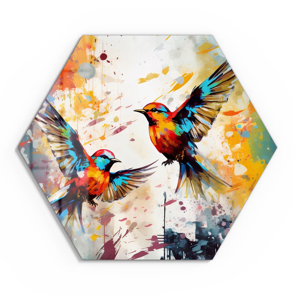 DEQOART Glasbild Echtglas 40x35 cm 'Farbflügel im Duett' Wandbild Bild modern Deko