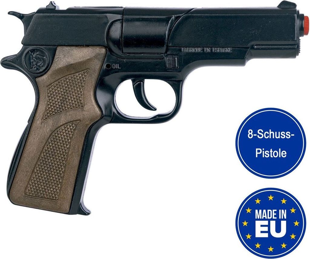 Polizei Pistole 17 cm schwarz braun 8 Schuss Spielzeug-Revolver Kostüm-Zubehör Kinder-Spielzeug Polizist Police