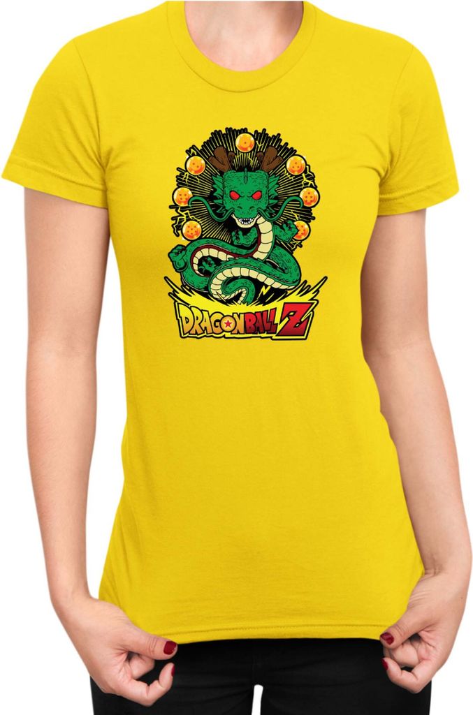 Damen T-Shirt Dragon Anime Manga Ball Z Shenron 03, Lady XS / Gelb