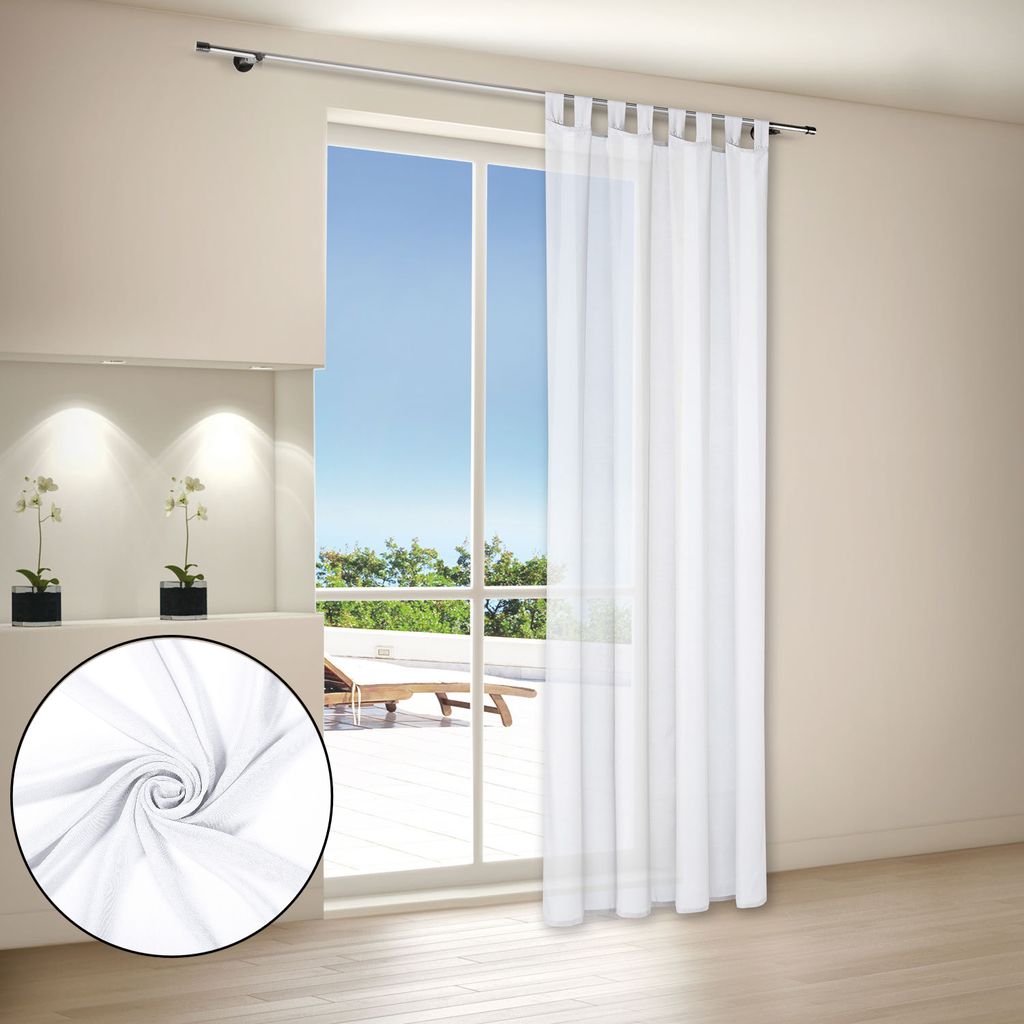 Schlaufenvorhang "Hawaii" halbtransparent, leicht, Lichtdurchlässig für Gardinenstangen in weiß 140cm x 235cm