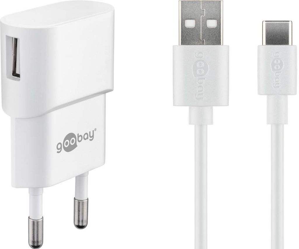 goobay USB-C laadset, 1A, netvoeding met Type-C kabel, wit, Productafbeelding 